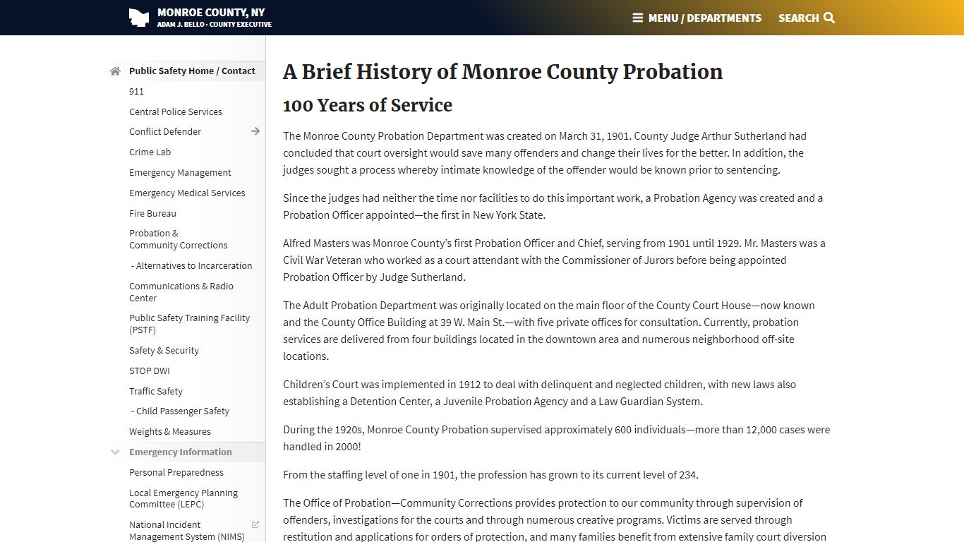 Monroe County, NY - A Brief History of Monroe County Probation